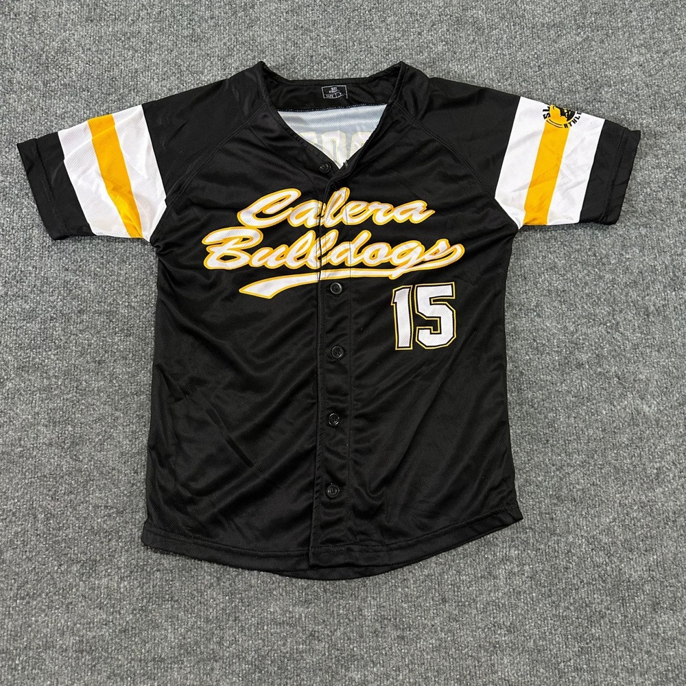 Slam Athletics Baseball Jersey Youth Size YS Black Calera Bulldogs #15 Button Up